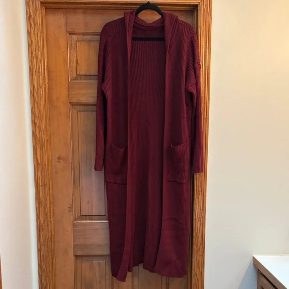 HALARA maroon hooded duster cardigan NWT - Picture 1 of 6